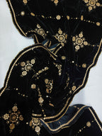 Embroidered Micro Velvet Shawl - Black