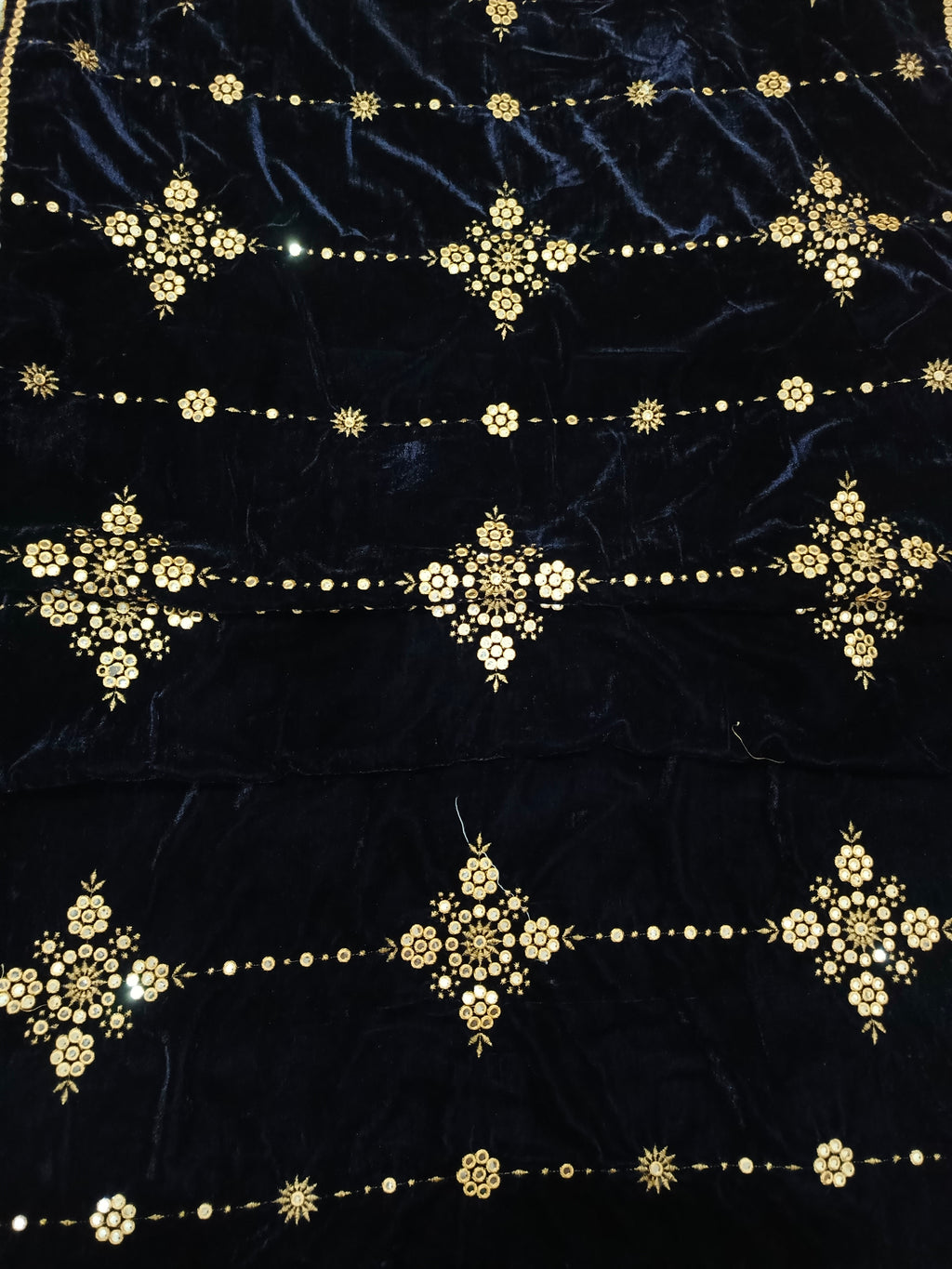 Embroidered Micro Velvet Shawl - Dark Blue