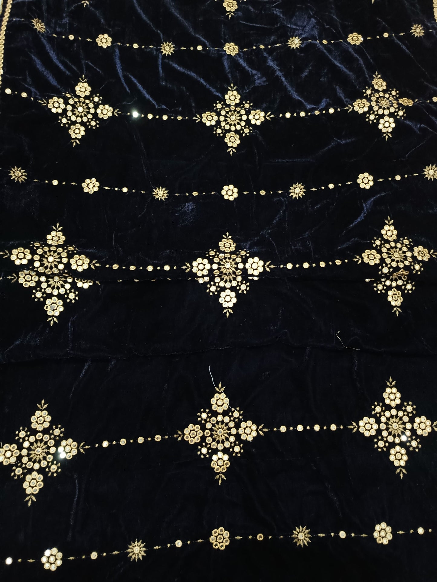 Embroidered Micro Velvet Shawl - Dark Blue
