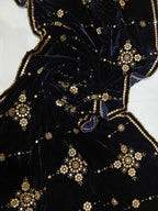 Embroidered Micro Velvet Shawl - Dark Blue