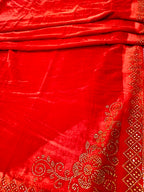 Pearls Work Micro Velvet Shawl - Red