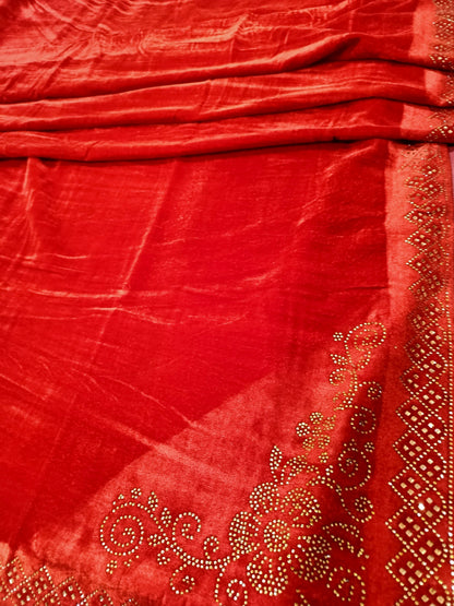 Pearls Work Micro Velvet Shawl - Red