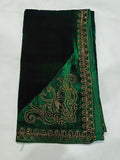 Pearls Work Micro Velvet Shawl - Green