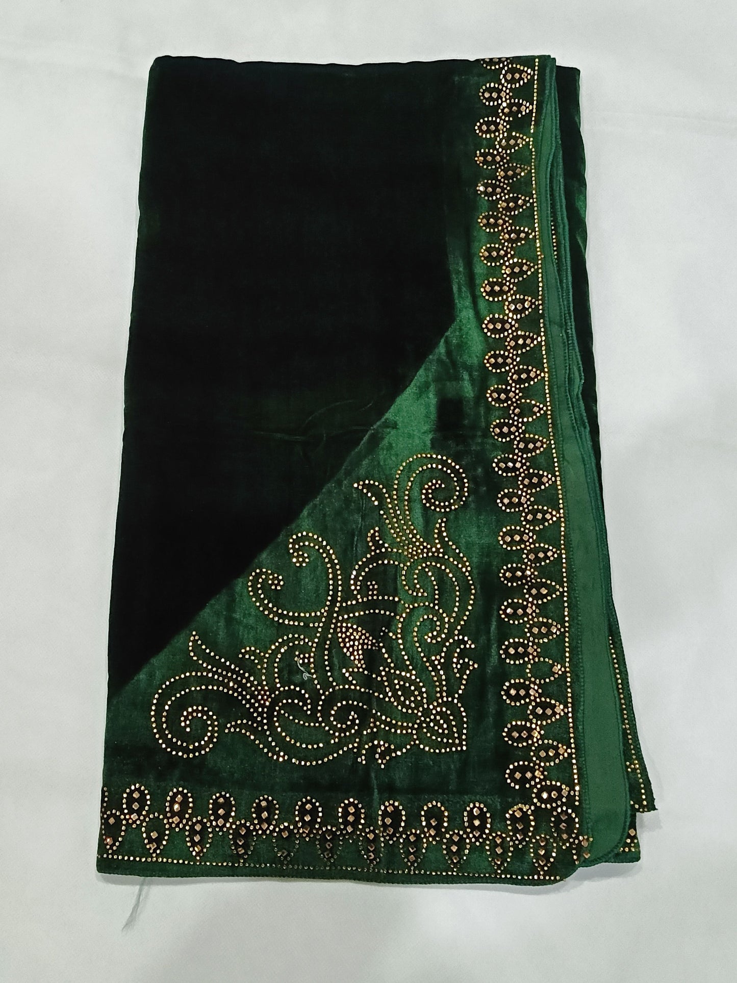 Pearls Work Micro Velvet Shawl - Green