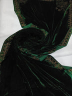 Pearls Work Micro Velvet Shawl - Green