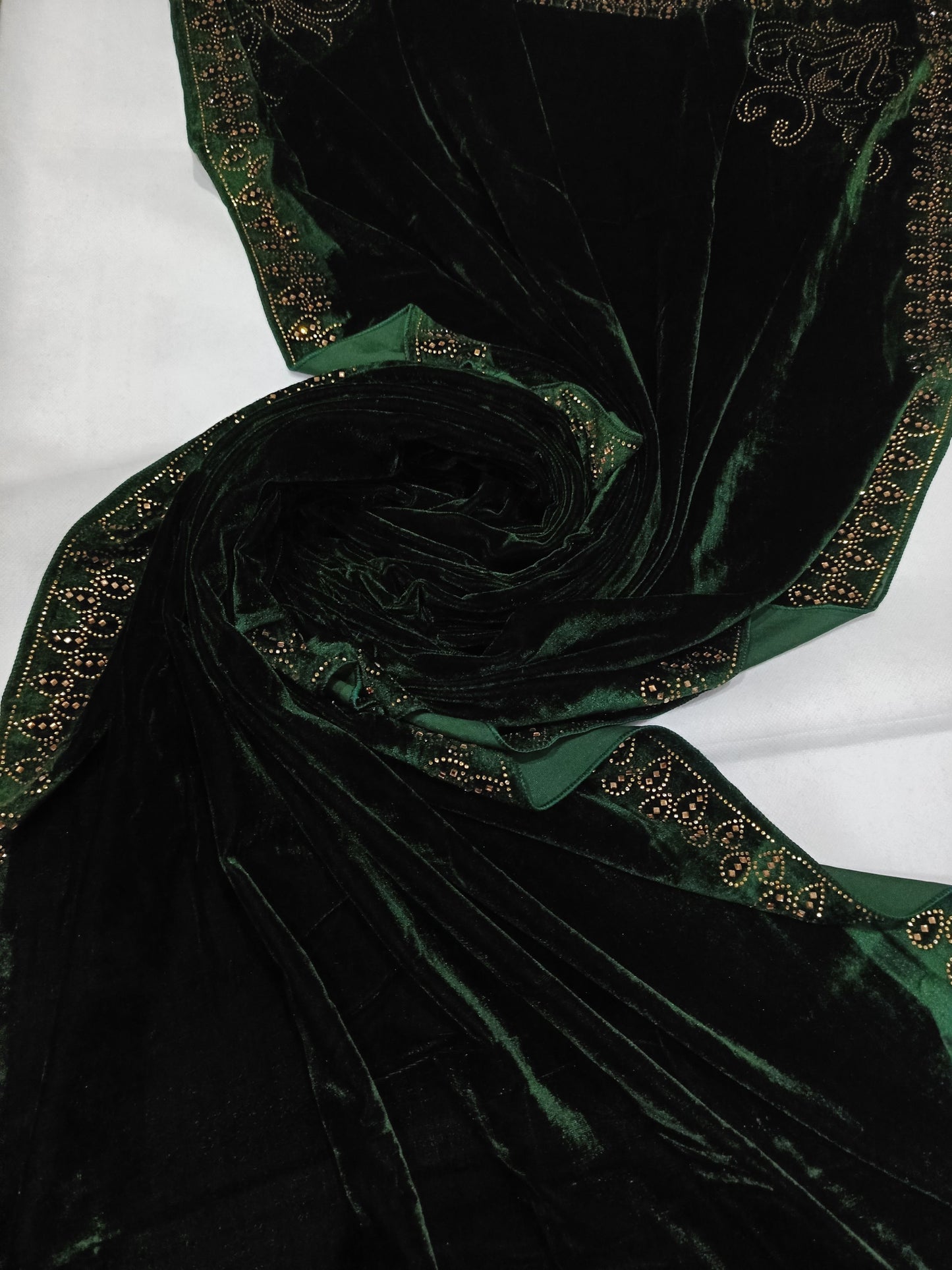 Pearls Work Micro Velvet Shawl - Green