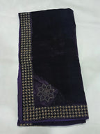 Pearls Work Micro Velvet Shawl - Purple