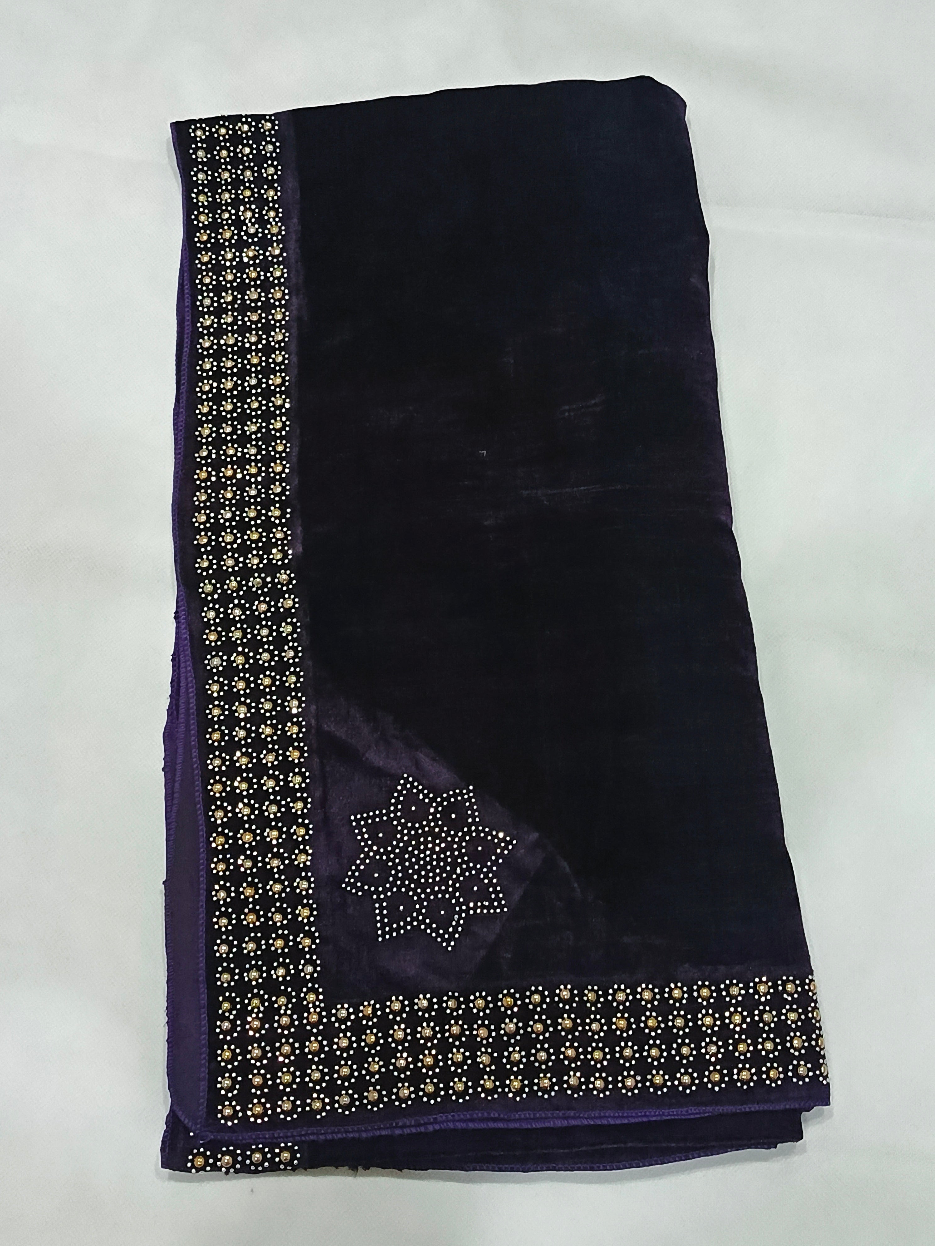Pearls Work Micro Velvet Shawl - Purple