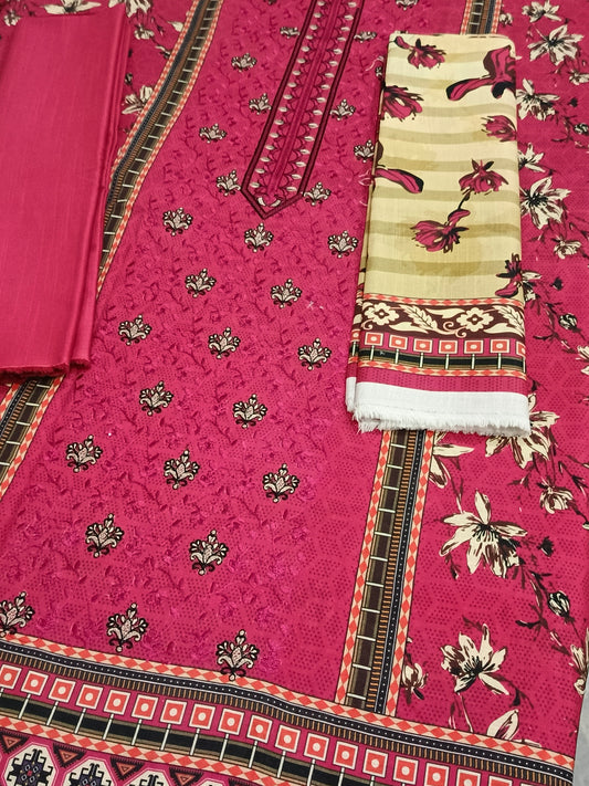 Unstitched - Khaddar 3pc Embroidered Suit