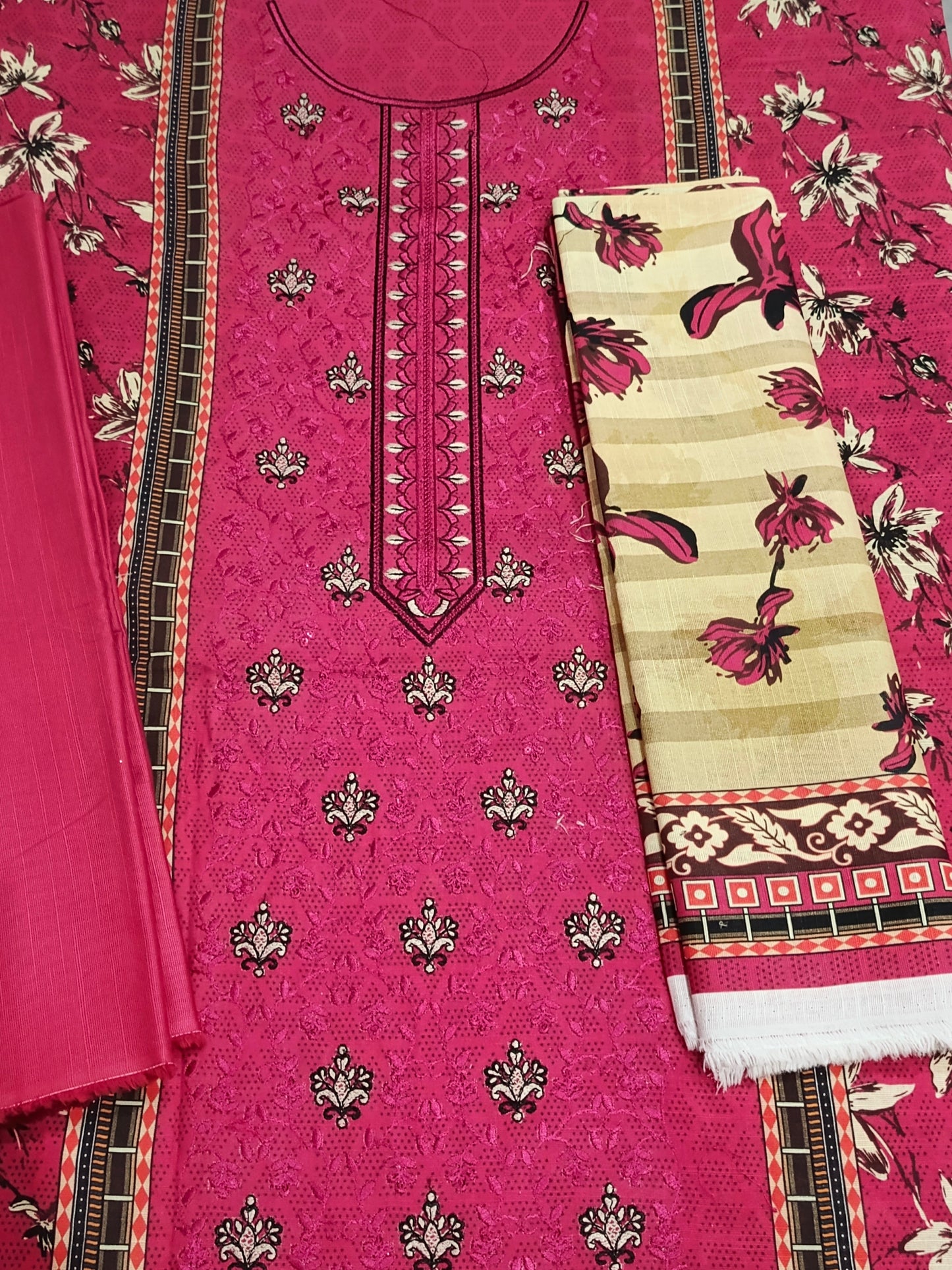 Unstitched - Khaddar 3pc Embroidered Suit
