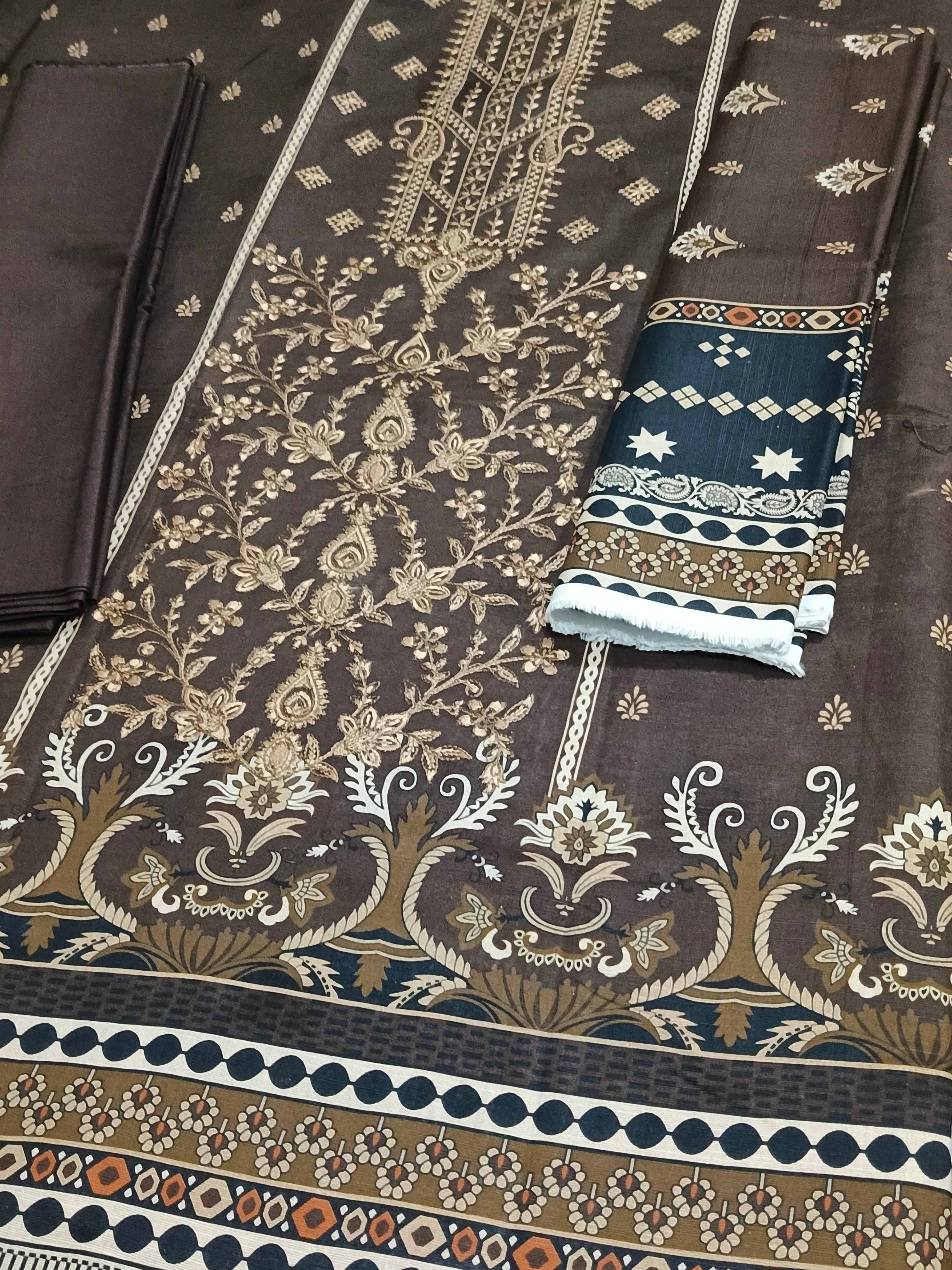 Unstitched - Khaddar 3pc Embroidered Suit