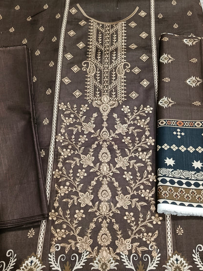 Unstitched - Khaddar 3pc Embroidered Suit
