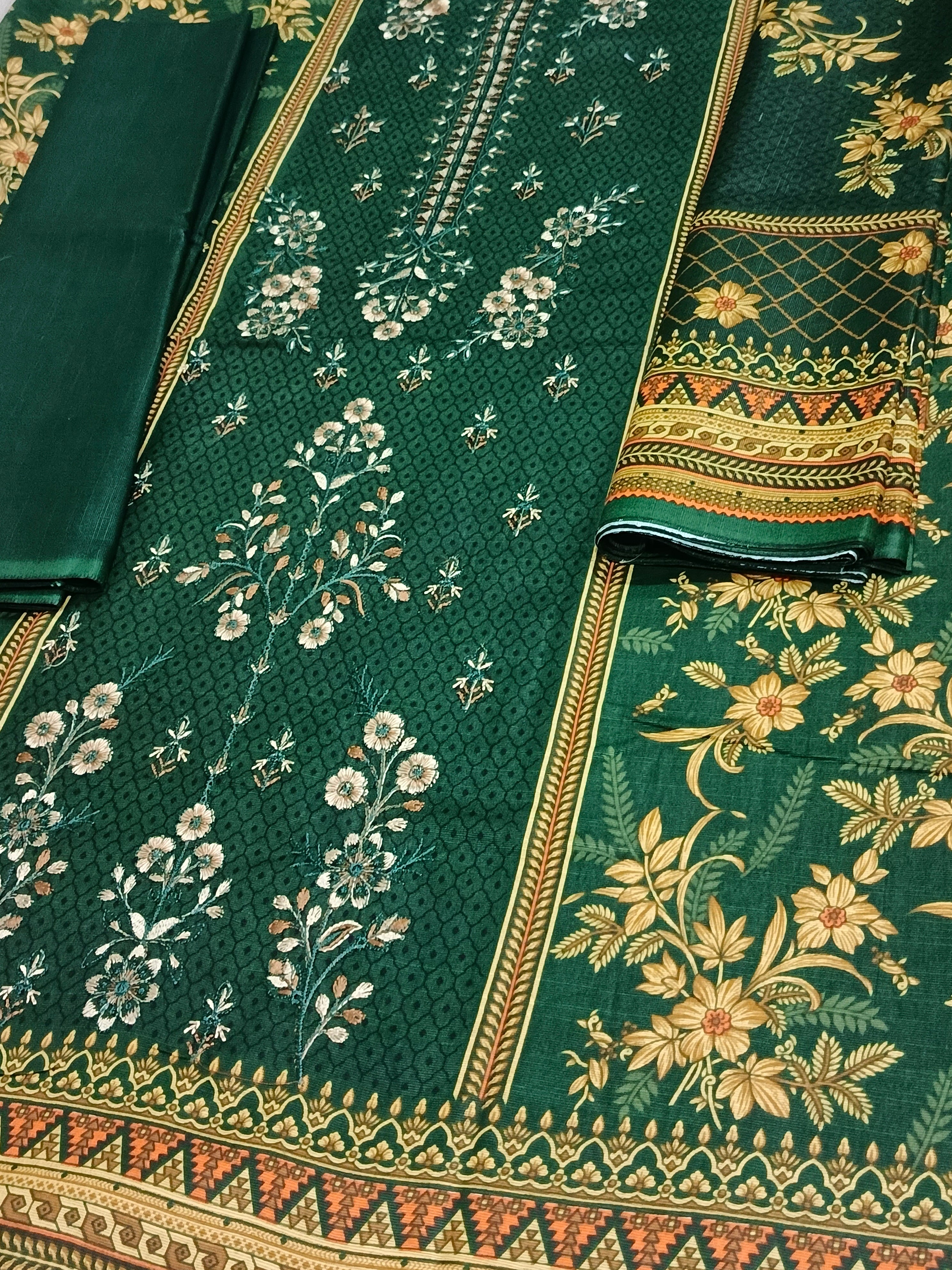 Unstitched - Khaddar 3pc Embroidered Suit