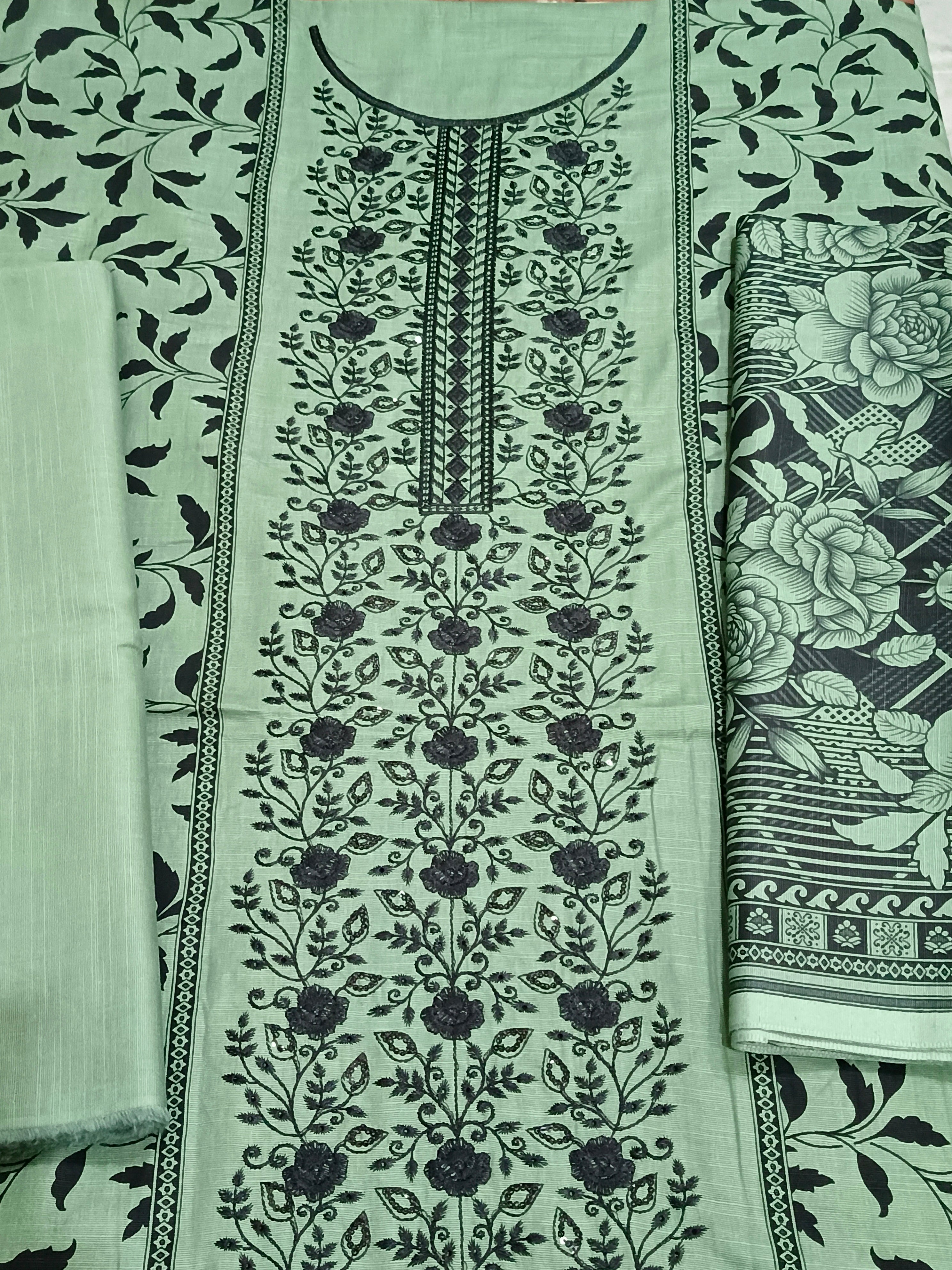 Unstitched - Khaddar 3pc Embroidered Suit