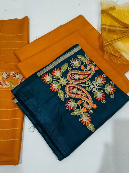Asling Embroidered Unstitched Dhanak 3-Piece Suit