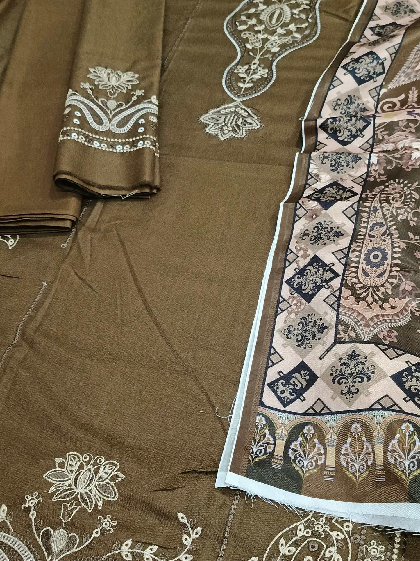 Dhanak 3pc Embroidered Suit with Wool Shawl
