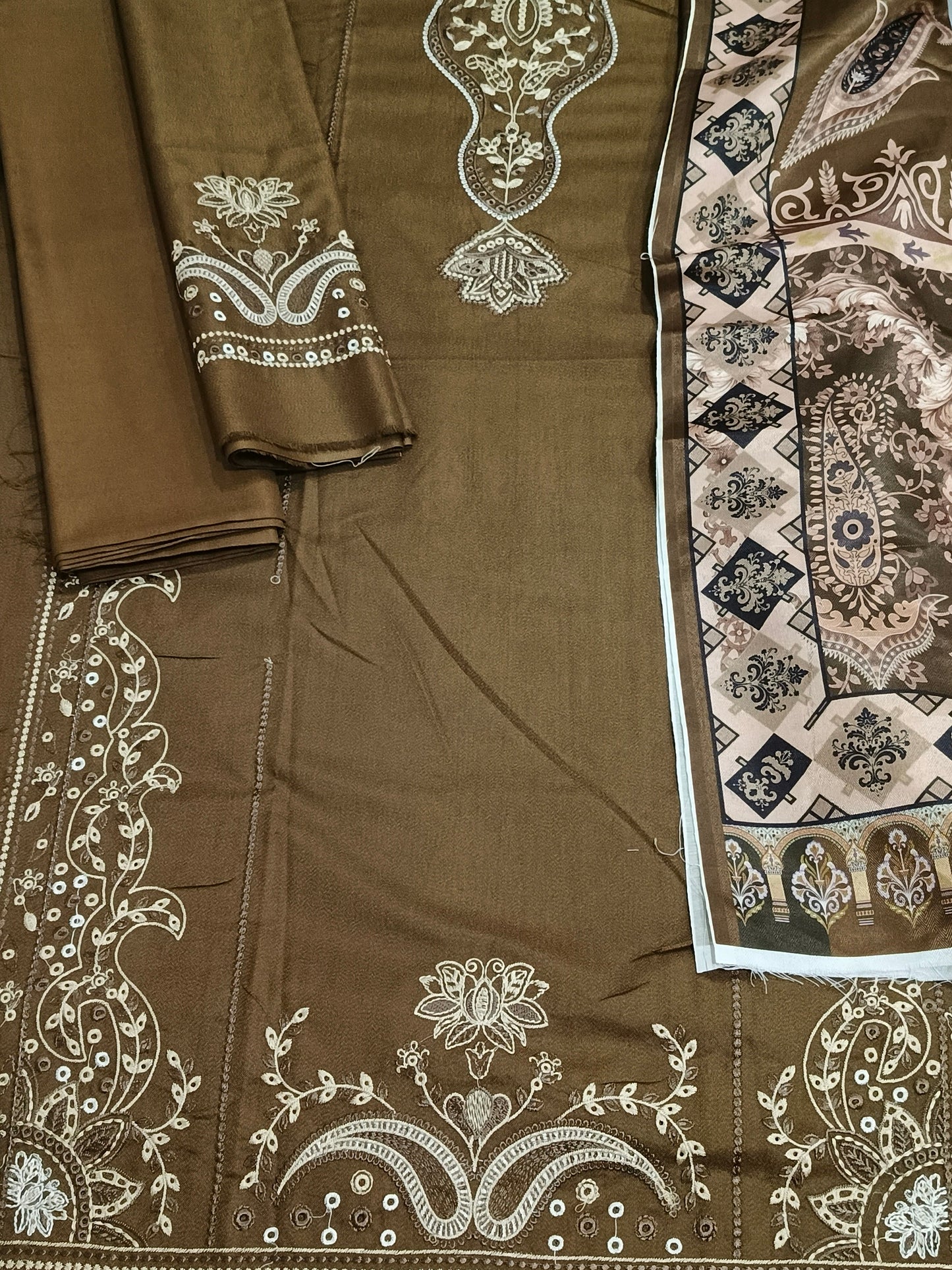 Dhanak 3pc Embroidered Suit with Wool Shawl