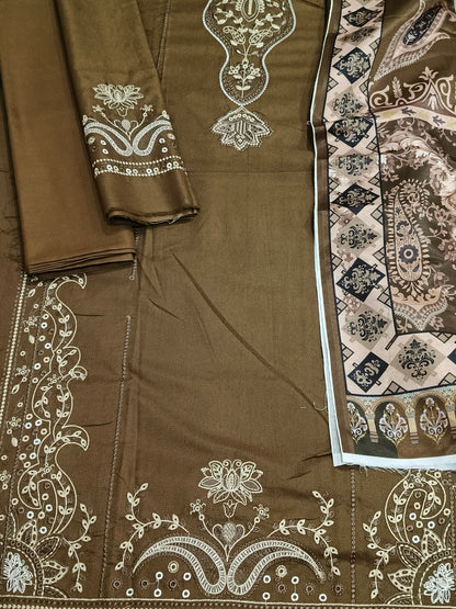 Dhanak 3pc Embroidered Suit with Wool Shawl