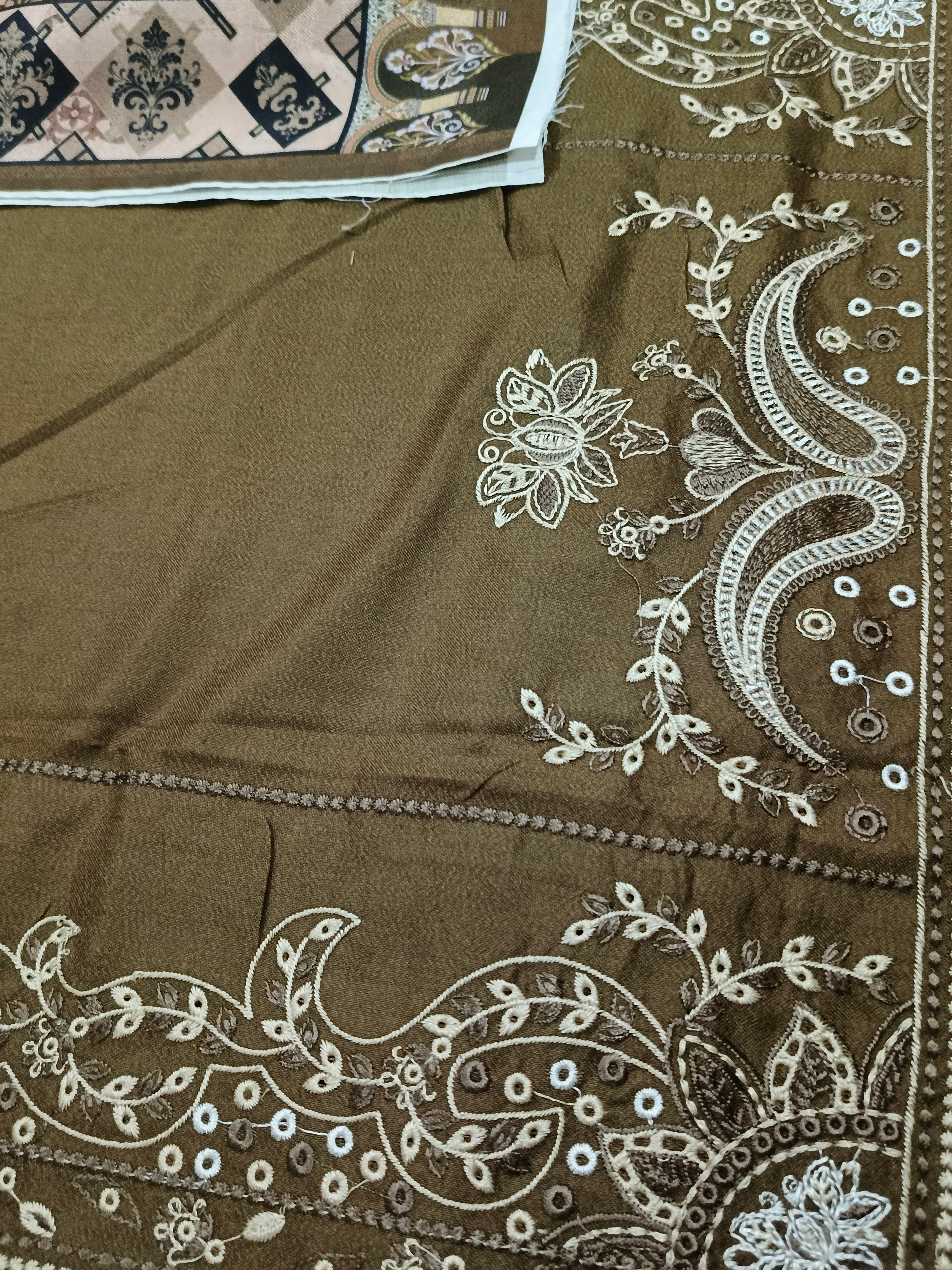 Dhanak 3pc Embroidered Suit with Wool Shawl