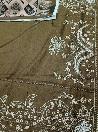 Dhanak 3pc Embroidered Suit with Wool Shawl