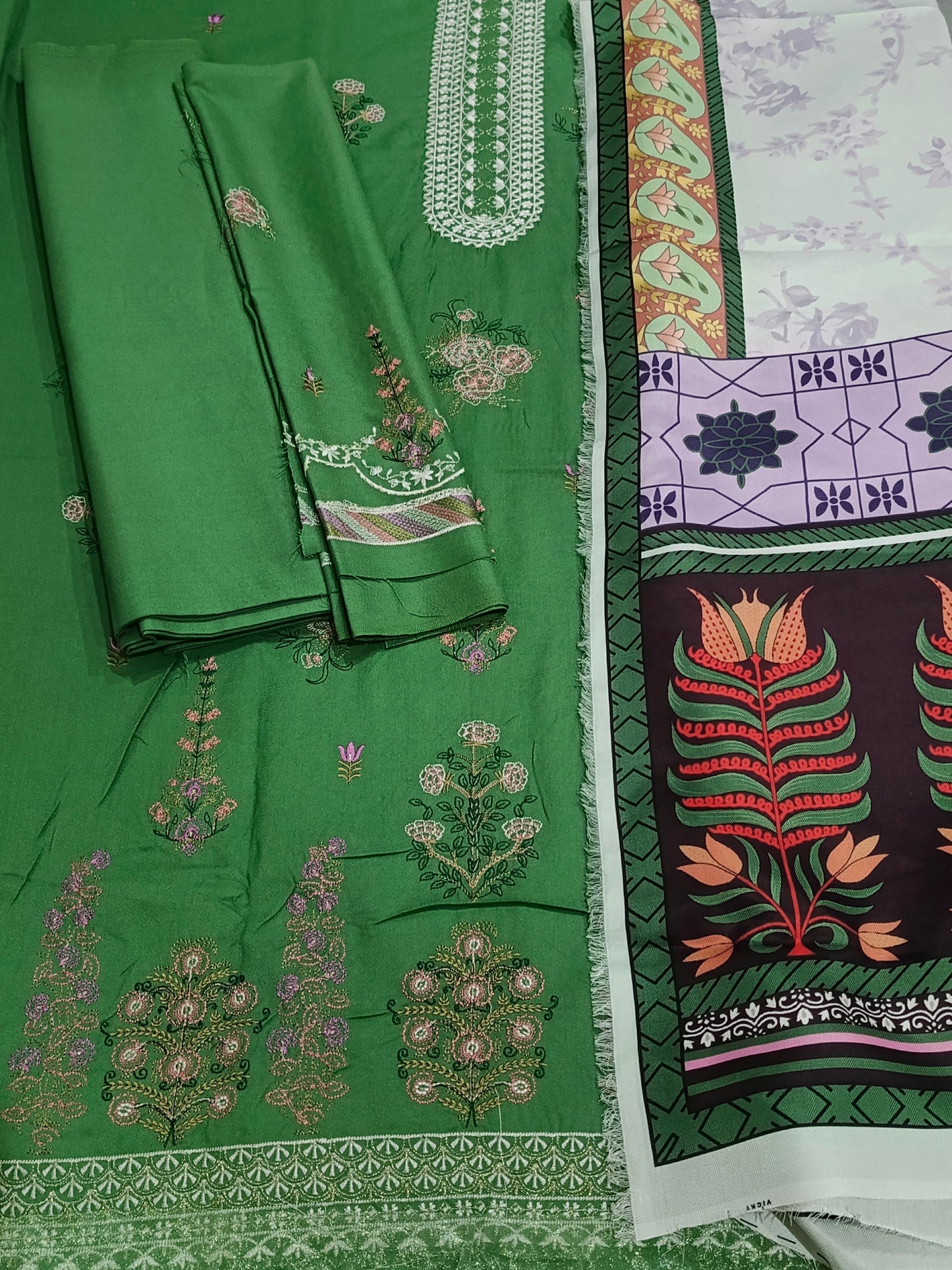 Dhanak Royale – 3pc Embroidered Suit with Wool Shawl