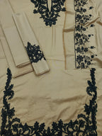 Beige Bloom – Embroidered Dhanak Suit with Shawl