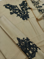 Beige Bloom – Embroidered Dhanak Suit with Shawl