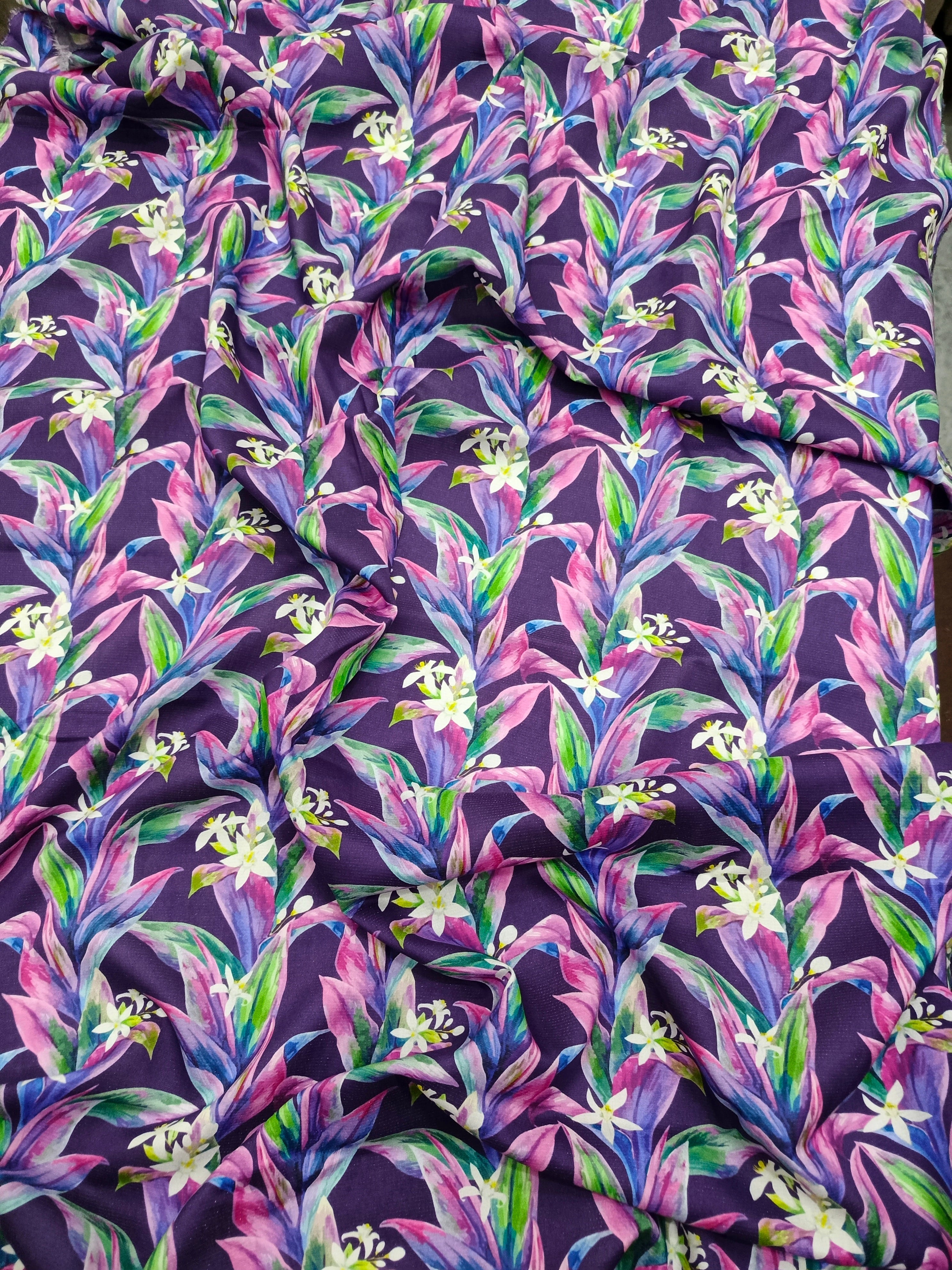 Abstract Floral Printed All-Over Chamki Linen 2-Piece Suit