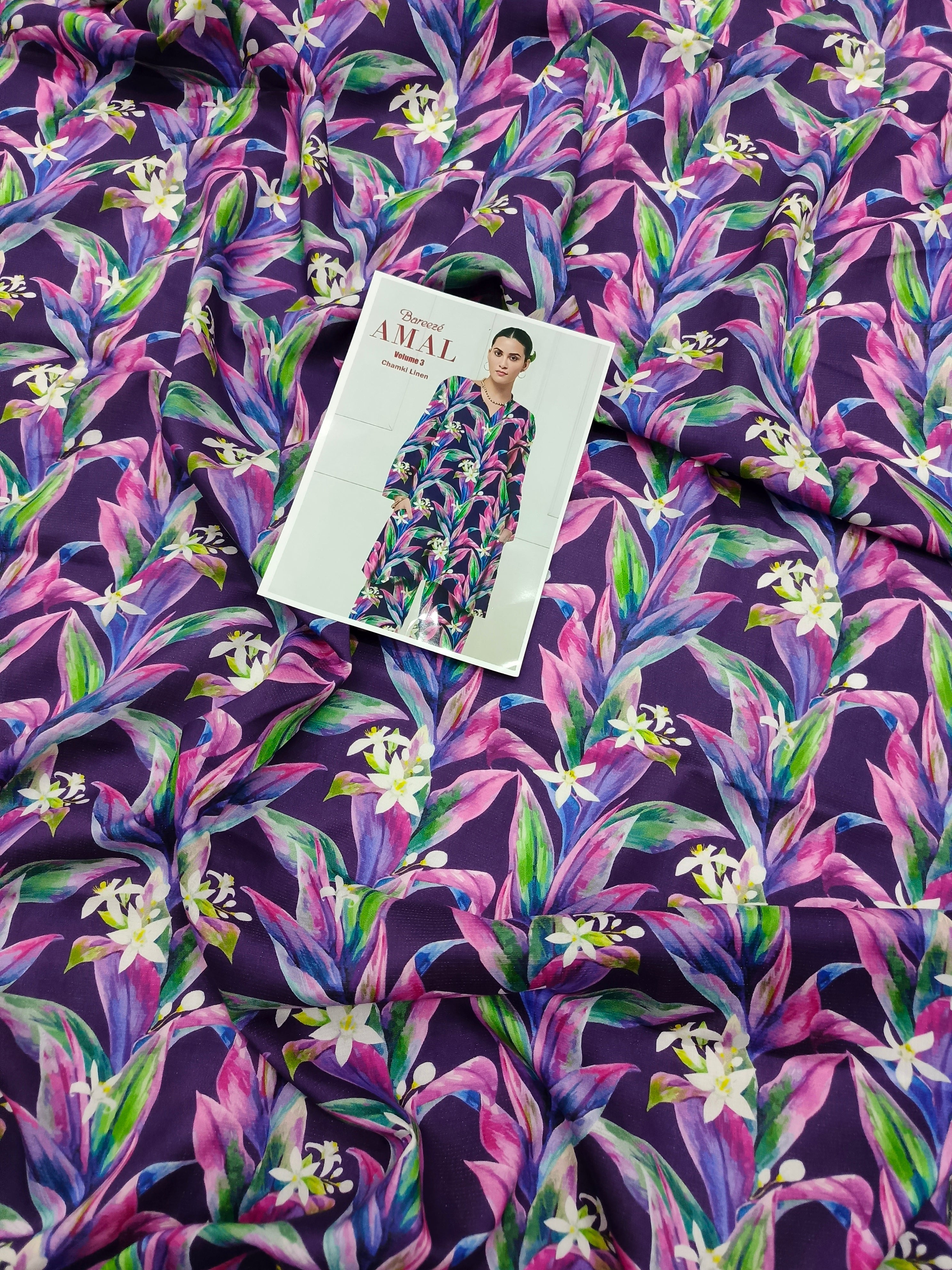 Abstract Floral Printed All-Over Chamki Linen 2-Piece Suit