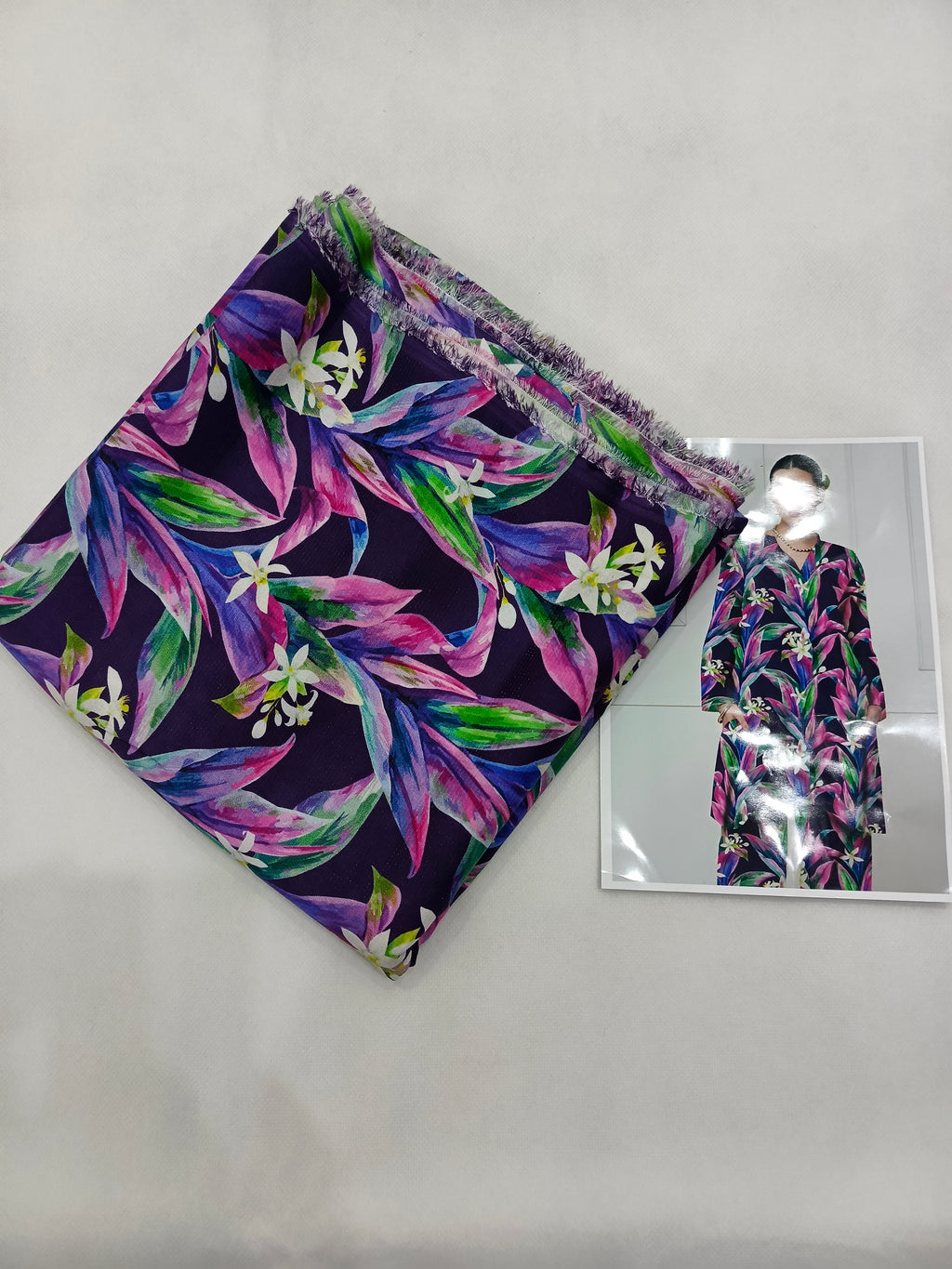 Abstract Floral Printed All-Over Chamki Linen 2-Piece Suit