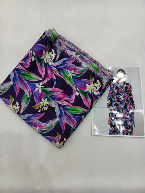 Abstract Floral Printed All-Over Chamki Linen 2-Piece Suit
