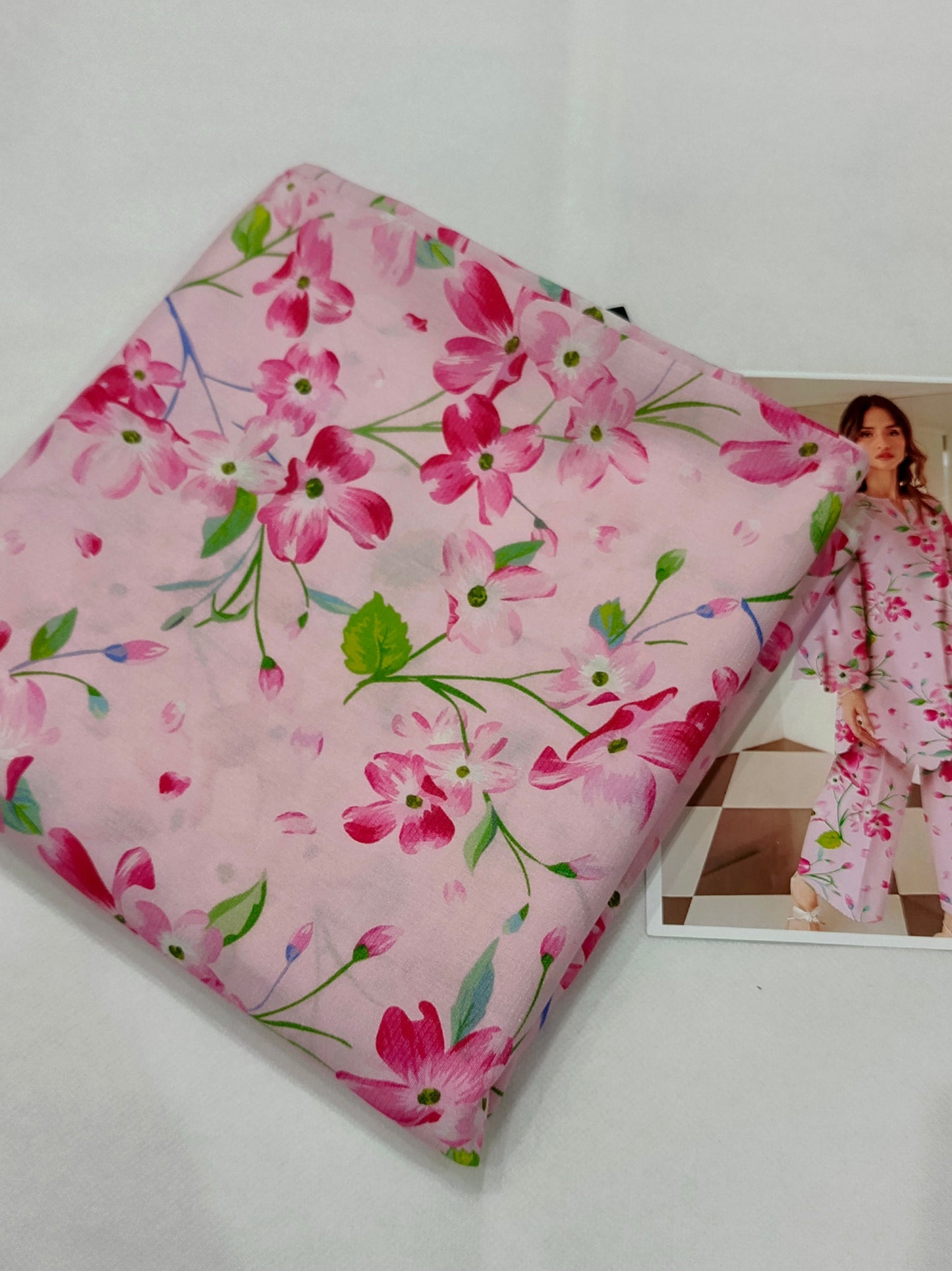 Floral Pink All-Over Printed Chamki Linen 2-Piece Suit