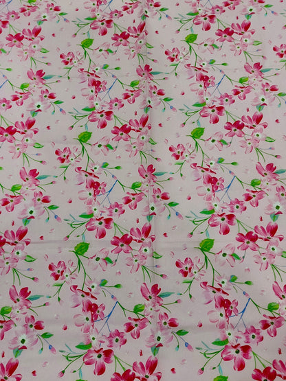 Floral Pink All-Over Printed Chamki Linen 2-Piece Suit