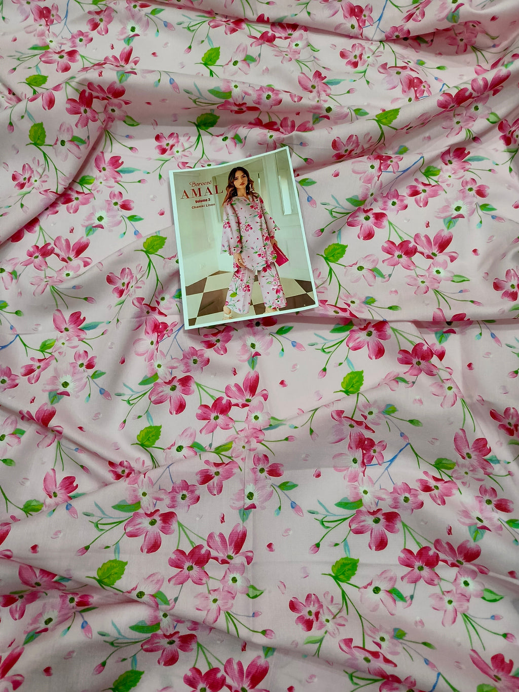 Floral Pink All-Over Printed Chamki Linen 2-Piece Suit
