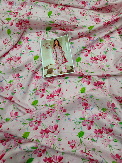 Floral Pink All-Over Printed Chamki Linen 2-Piece Suit