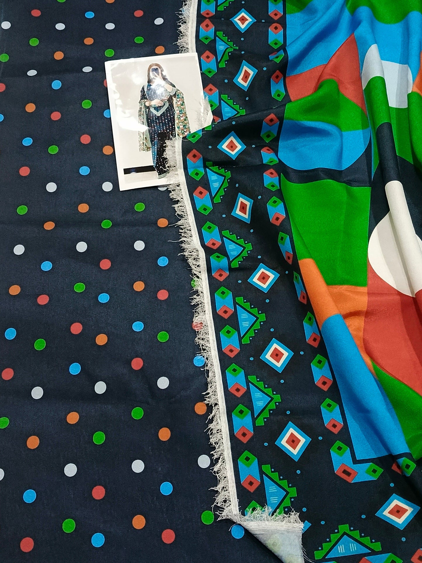 Unstitched Karandi Polka Dot Printed 3-Piece Suit