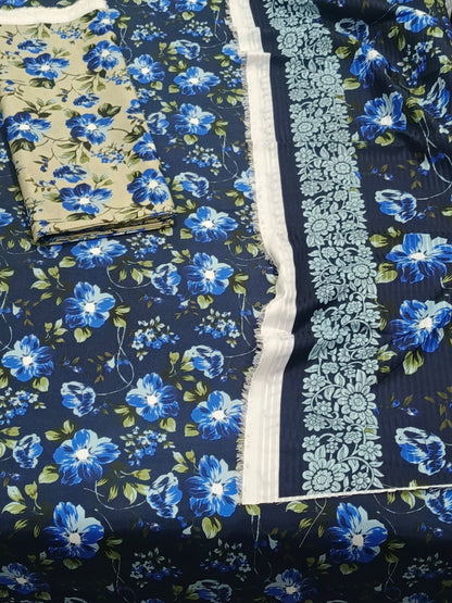 Unstitched Karandi Floral Printed 3-Piece Suit