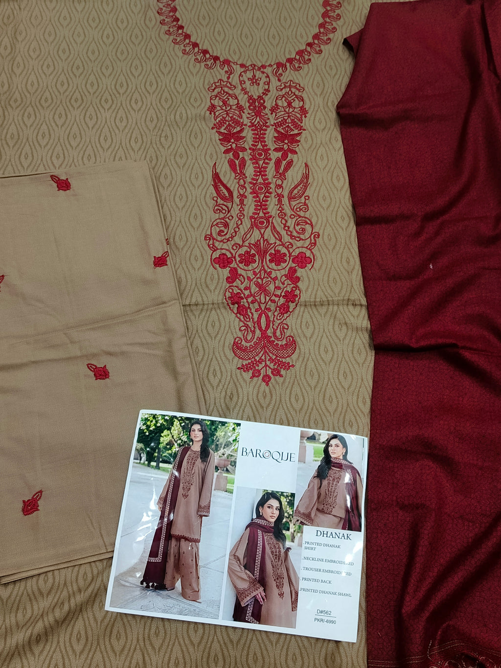 Unstitched - Dhanak 3pc Embroidered Suit