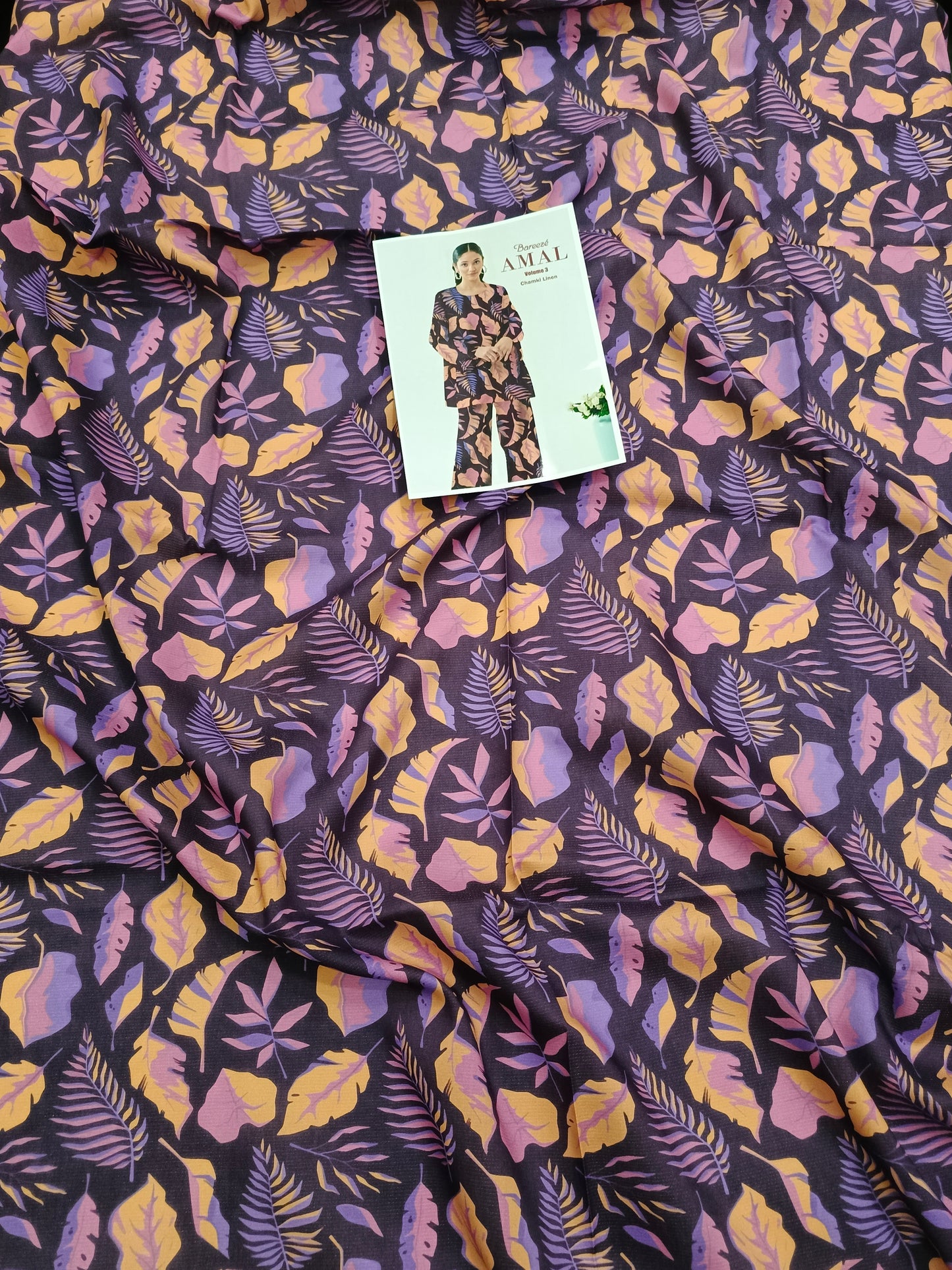 Abstract Leaf All-Over Printed Chamki Linen 2-Piece Suit