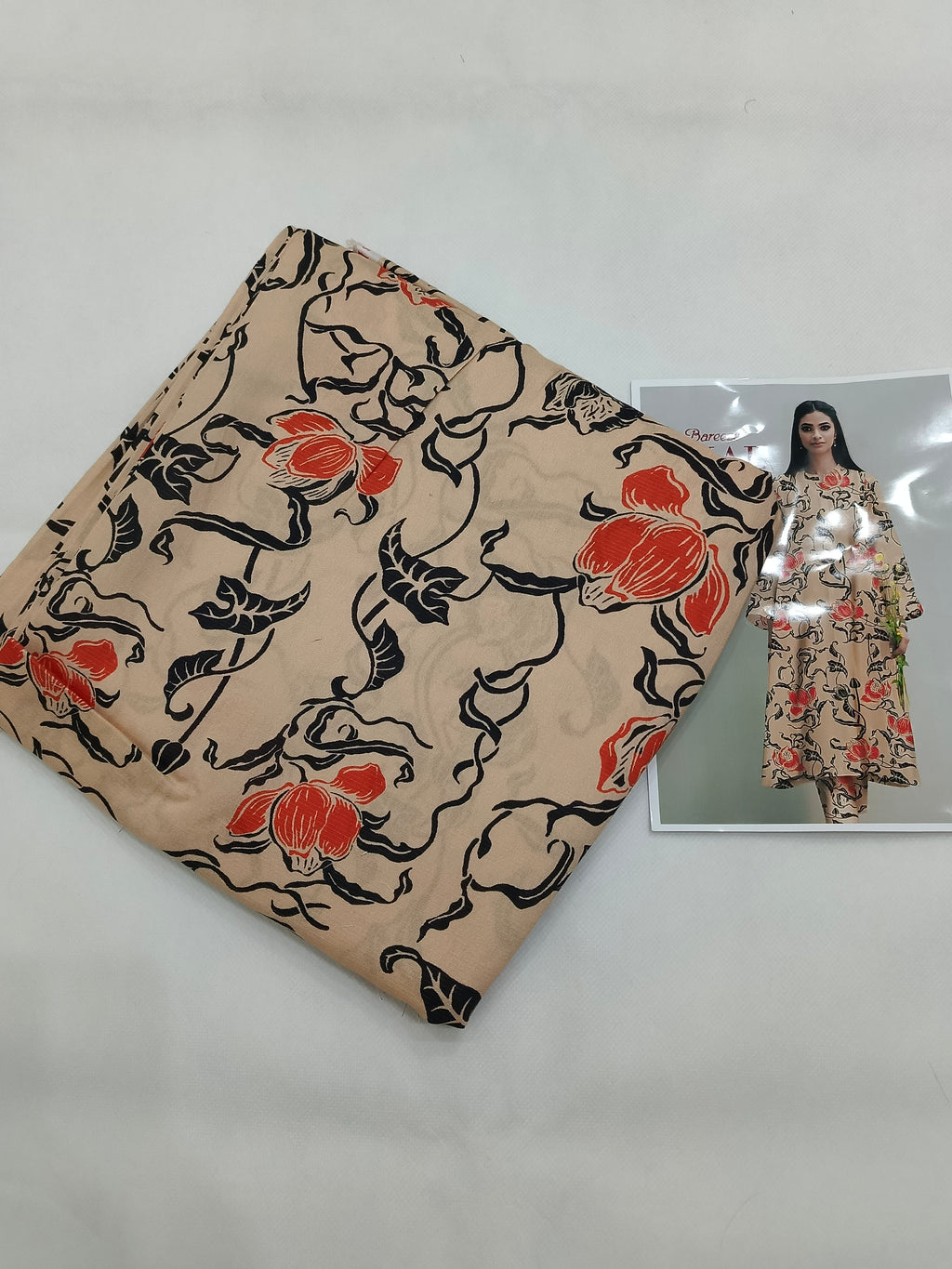 Beige Bold Floral All-Over Printed Chamki Linen 2-Piece Suit