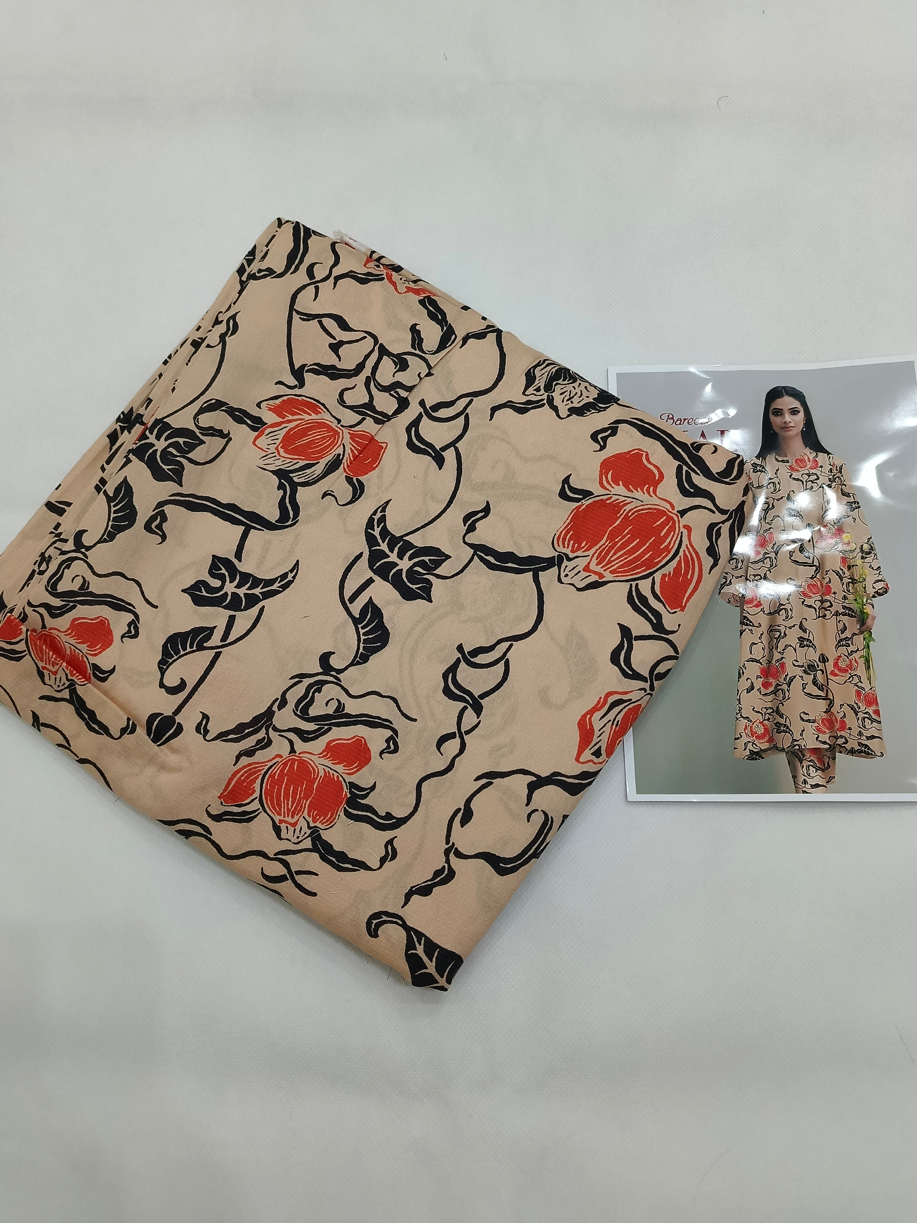 Beige Bold Floral All-Over Printed Chamki Linen 2-Piece Suit