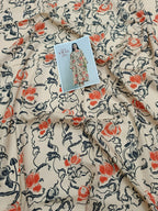 Beige Bold Floral All-Over Printed Chamki Linen 2-Piece Suit