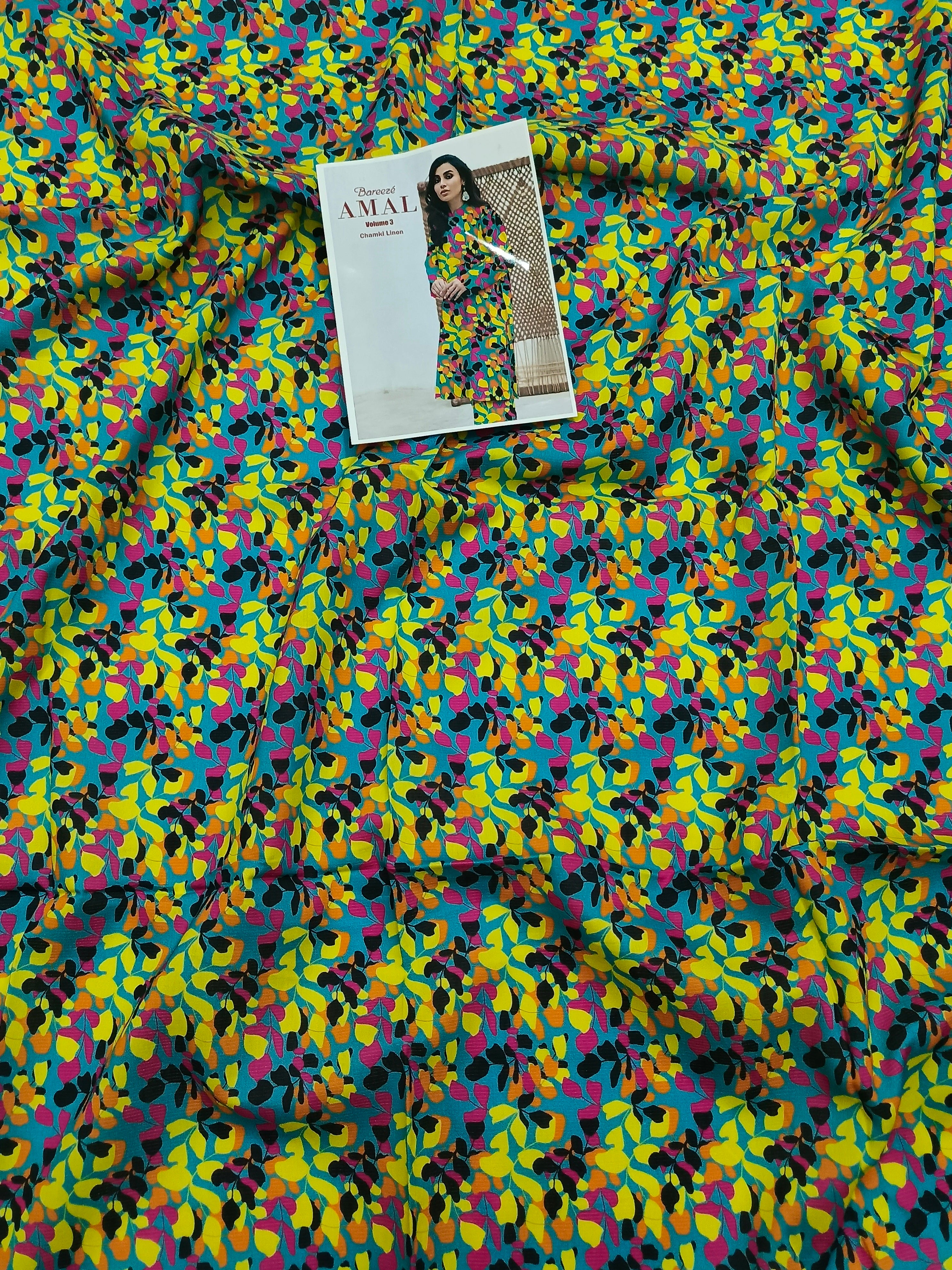 Multicolor All-Over Printed Chamki Linen 2-Piece Suit