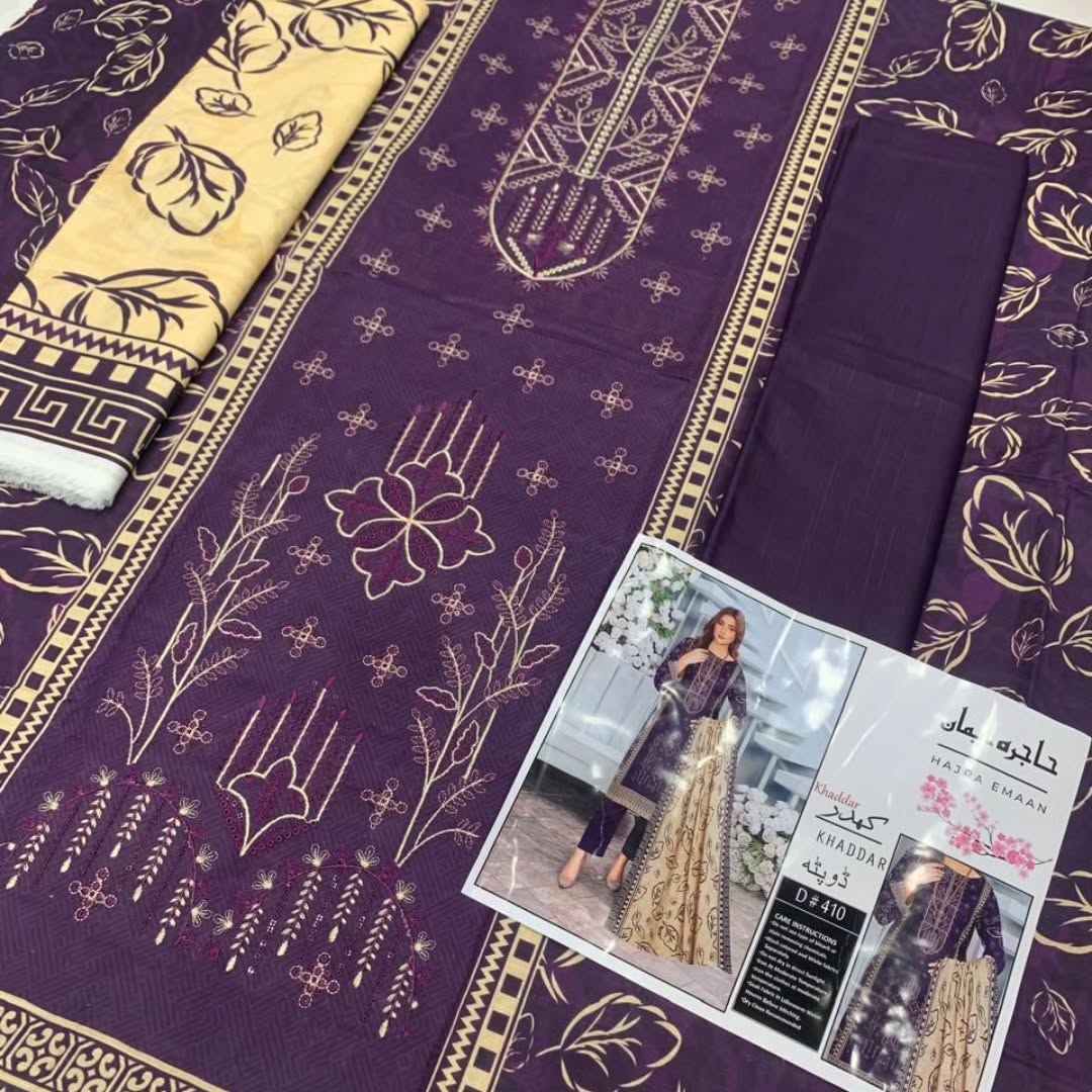 Unstitched - Khaddar 3pc Embroidered Suit