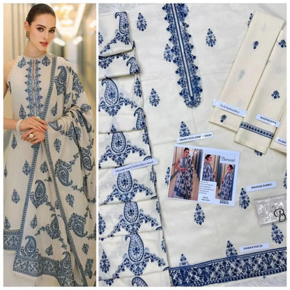 Premium Embroidered Unstitched Dhanak 3-Piece Suit