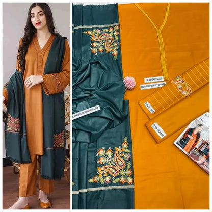 Asling Embroidered Unstitched Dhanak 3-Piece Suit