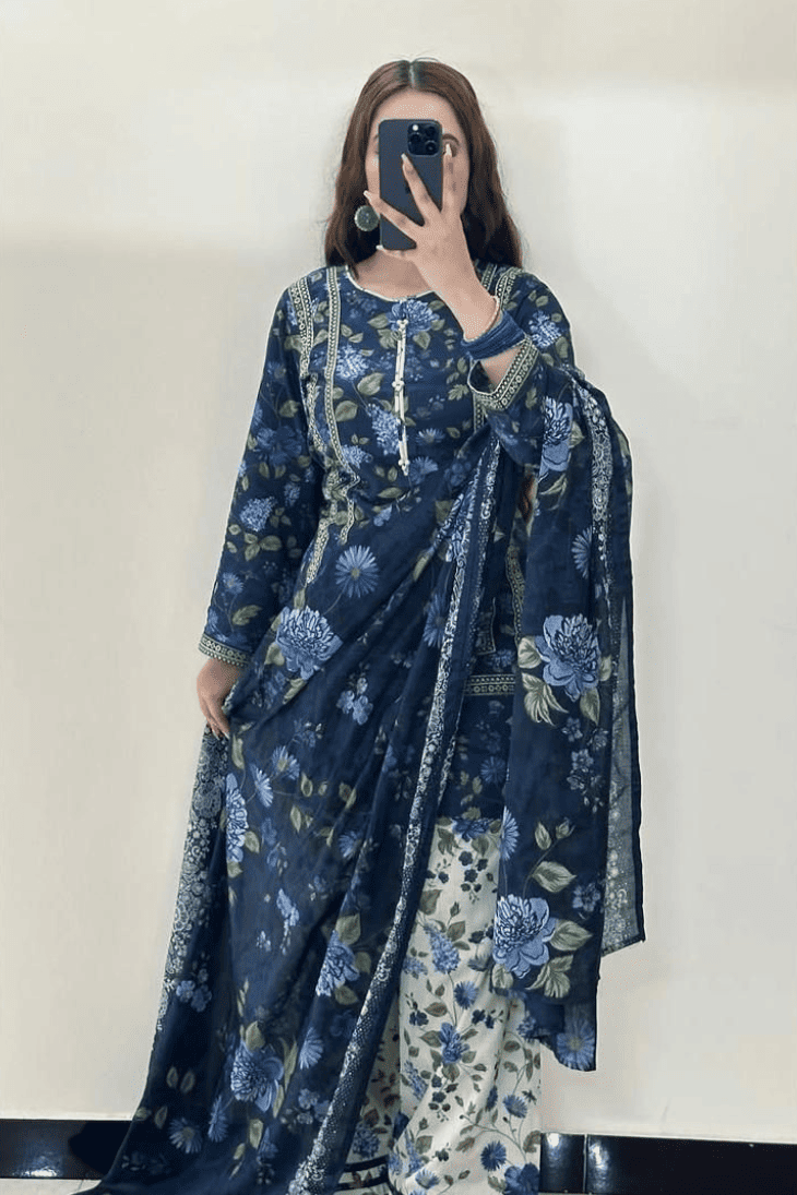 Unstitched Karandi Floral Printed 3-Piece Suit