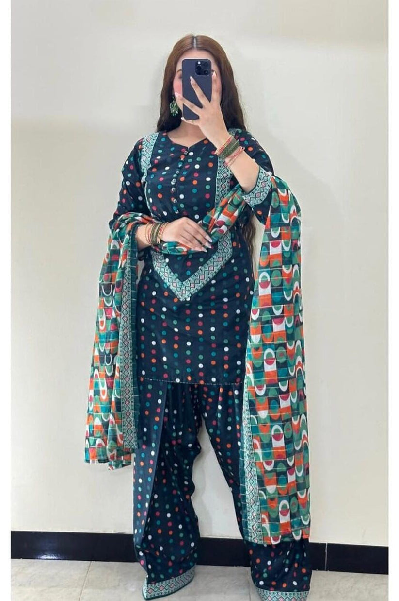 Unstitched Karandi Polka Dot Printed 3-Piece Suit