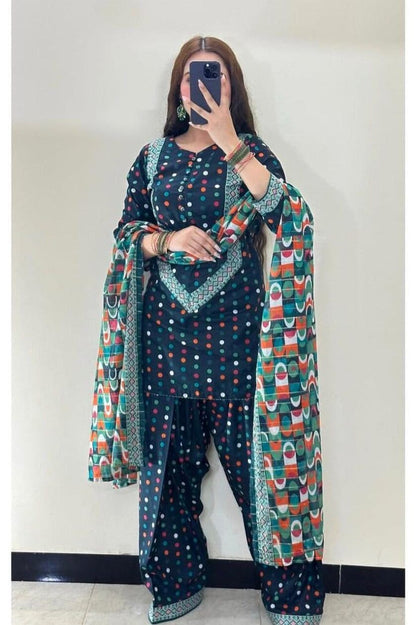 Unstitched Karandi Polka Dot Printed 3-Piece Suit