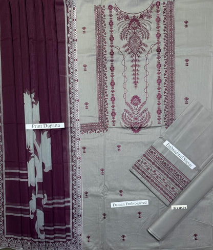 Jazmin - Premium Unstitched - Embroidered Lawn 3pc Suit